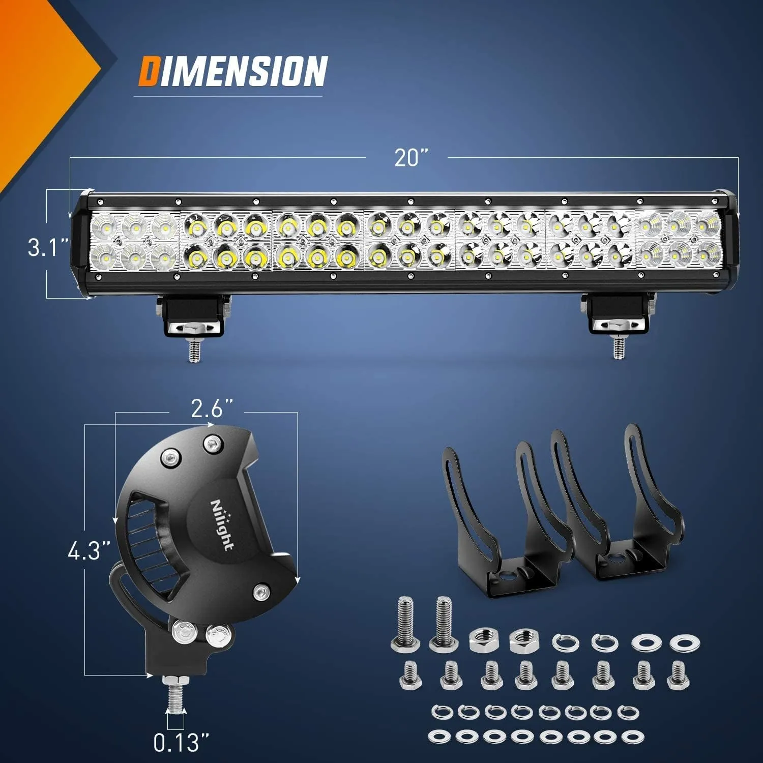 Nilight 20Inch 126W LED Light Bar Spot Flood Combo Driving Off Road with Front License Plate Mounting Bracket Wiring Harness for Trucks Pickup Car SUV ATV UTV 4x4 Van Camper, 2 Years Warranty