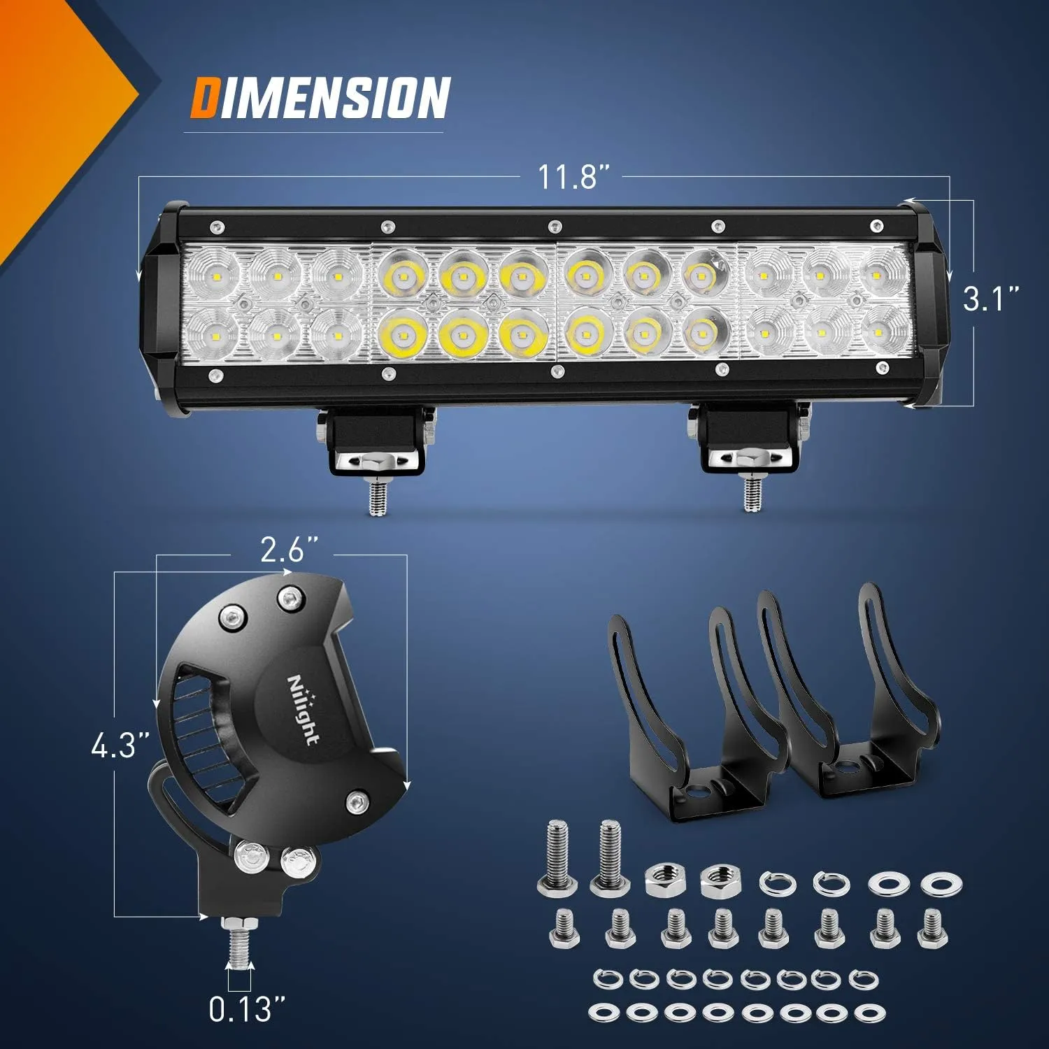 Nilight Led Light Bar 12 Inch 72W Spot Flood Combo Off Road Fog Lights Driving LED Pods with Off Road 16AWG Wiring Harness Kit - 1 Lead for Truck ATV UTV SUV Boat