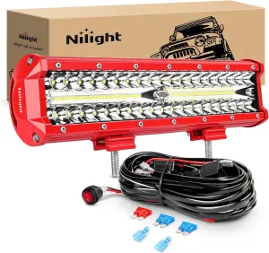 Nilight LED Light Bar 12 Inch Triple Row Spot Flood Combo Lights with Wiring Harness Kit for Fog Driving Work Lighting on Off-Road Truck SUV ATV UTV