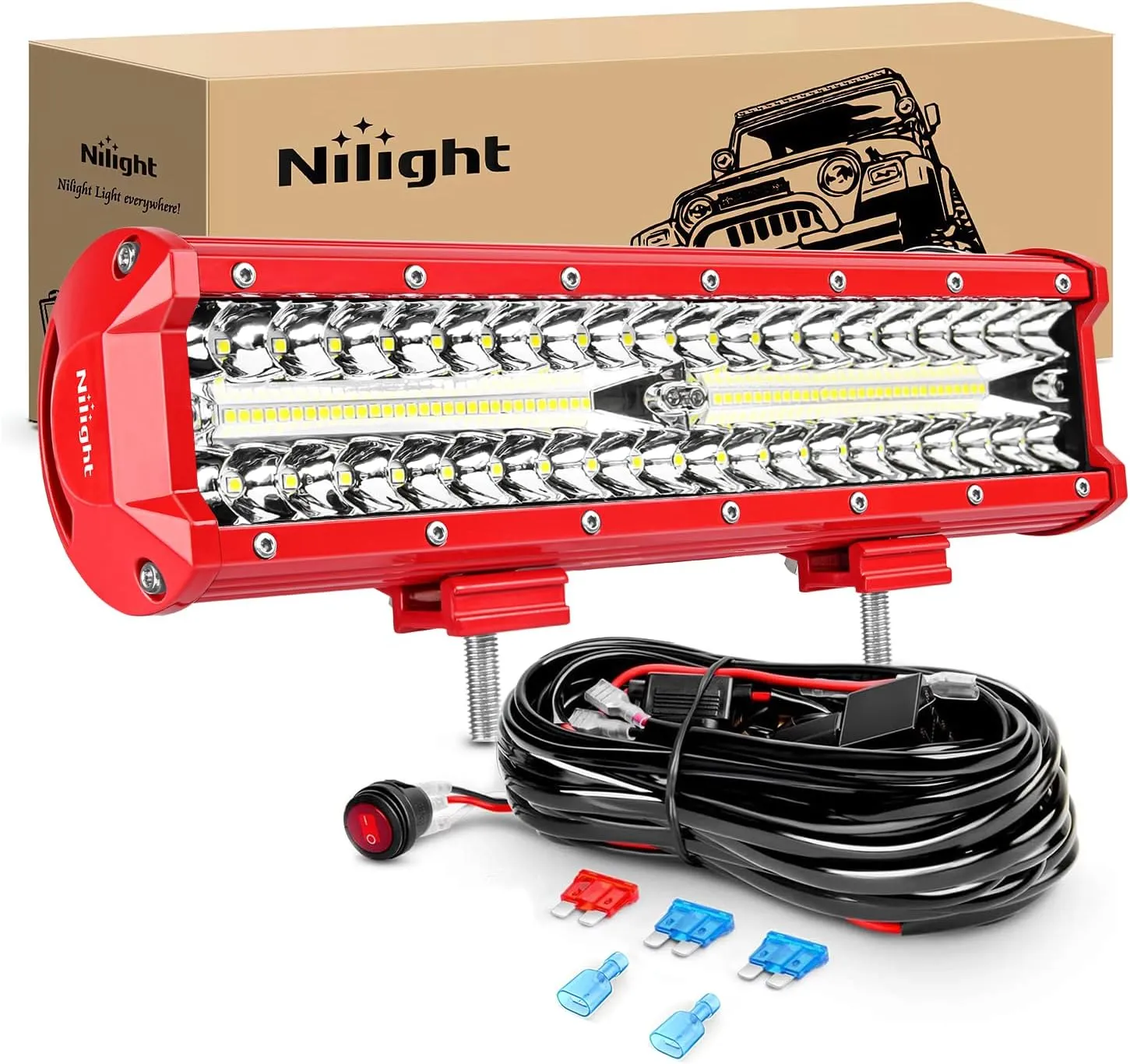 Nilight LED Light Bar 12 Inch Triple Row Spot Flood Combo Lights with Wiring Harness Kit for Fog Driving Work Lighting on Off-Road Truck SUV ATV UTV