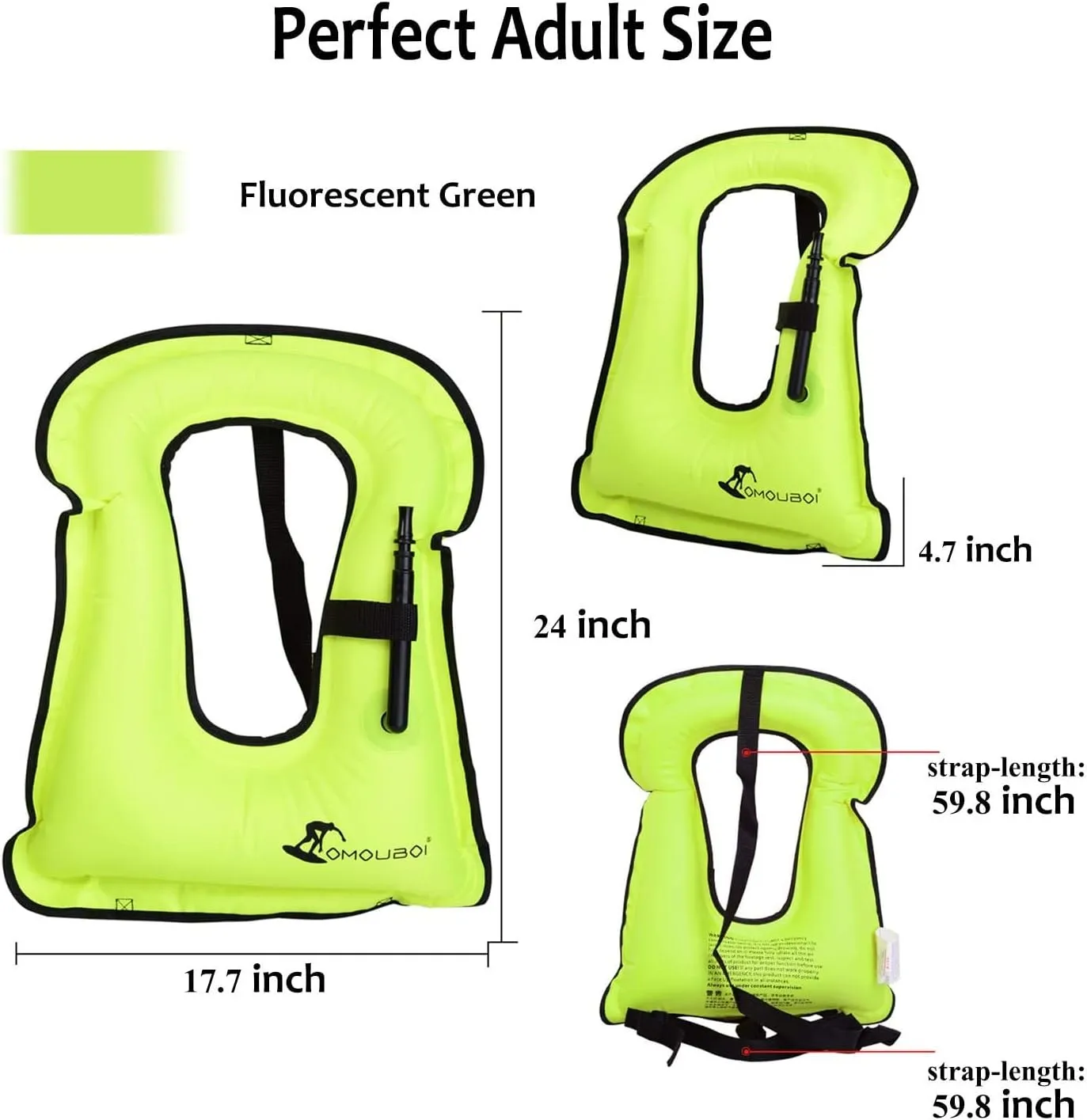 OMOUBOI Inflatable Snorkel Vest Kayak Swim Vest for Adults Snorkel Vests Inflatable Buoyancy Jacket Portable Diving Jackets Swimming Vests for Snorkeling Water Sports Beginner Adults-Only (96-220 lbs)