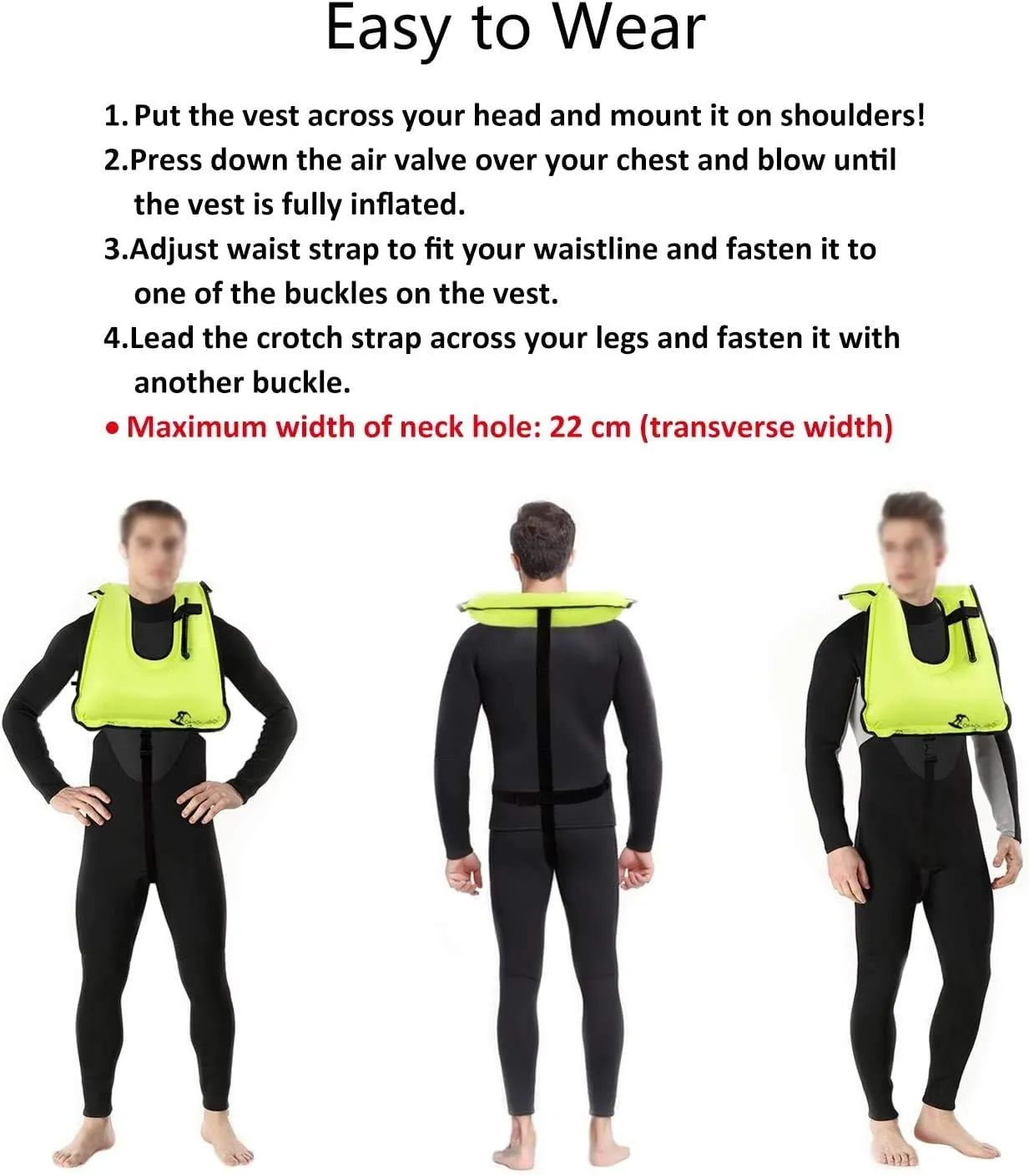 OMOUBOI Inflatable Snorkel Vest Kayak Swim Vest for Adults Snorkel Vests Inflatable Buoyancy Jacket Portable Diving Jackets Swimming Vests for Snorkeling Water Sports Beginner Adults-Only (96-220 lbs)