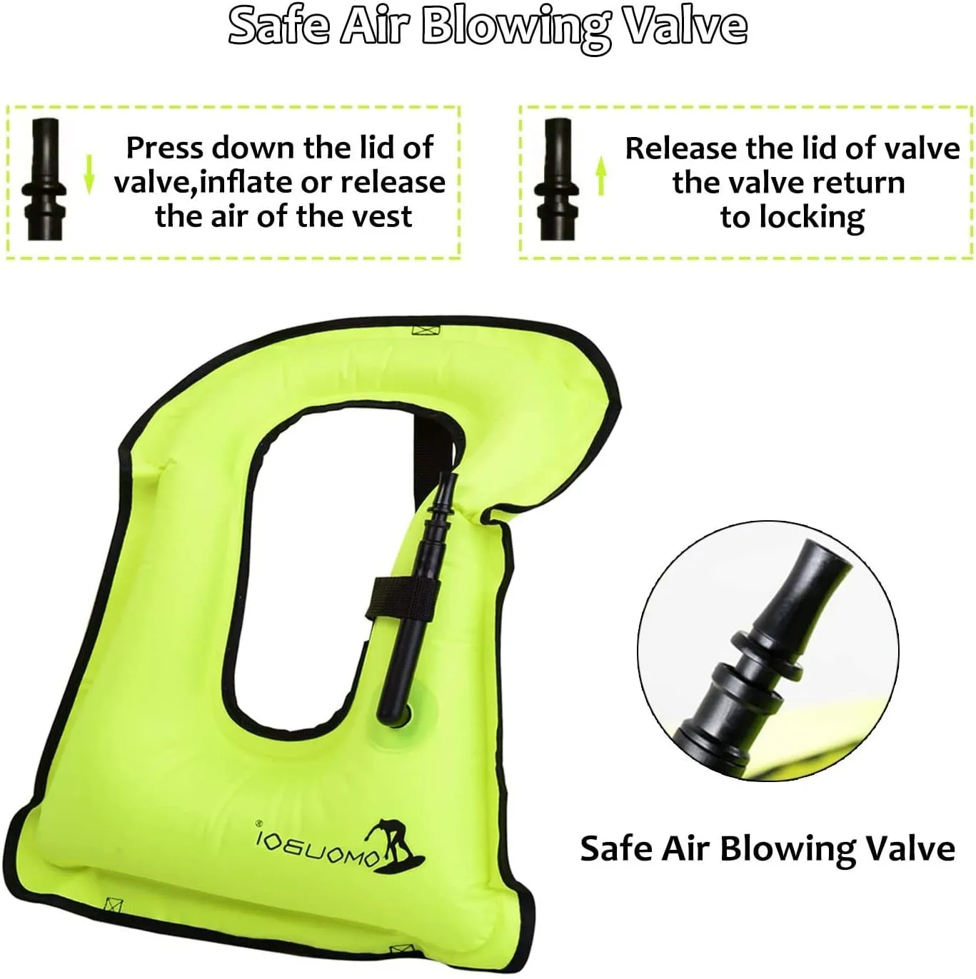 OMOUBOI Inflatable Snorkel Vest Kayak Swim Vest for Adults Snorkel Vests Inflatable Buoyancy Jacket Portable Diving Jackets Swimming Vests for Snorkeling Water Sports Beginner Adults-Only (96-220 lbs)