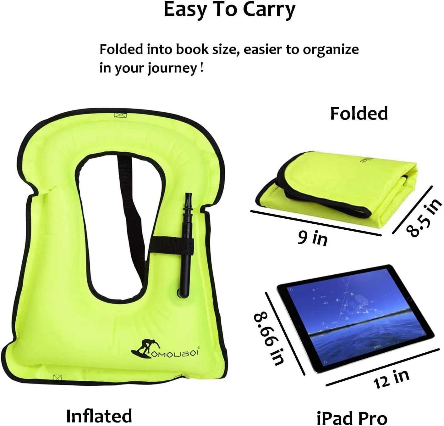OMOUBOI Inflatable Snorkel Vest Kayak Swim Vest for Adults Snorkel Vests Inflatable Buoyancy Jacket Portable Diving Jackets Swimming Vests for Snorkeling Water Sports Beginner Adults-Only (96-220 lbs)
