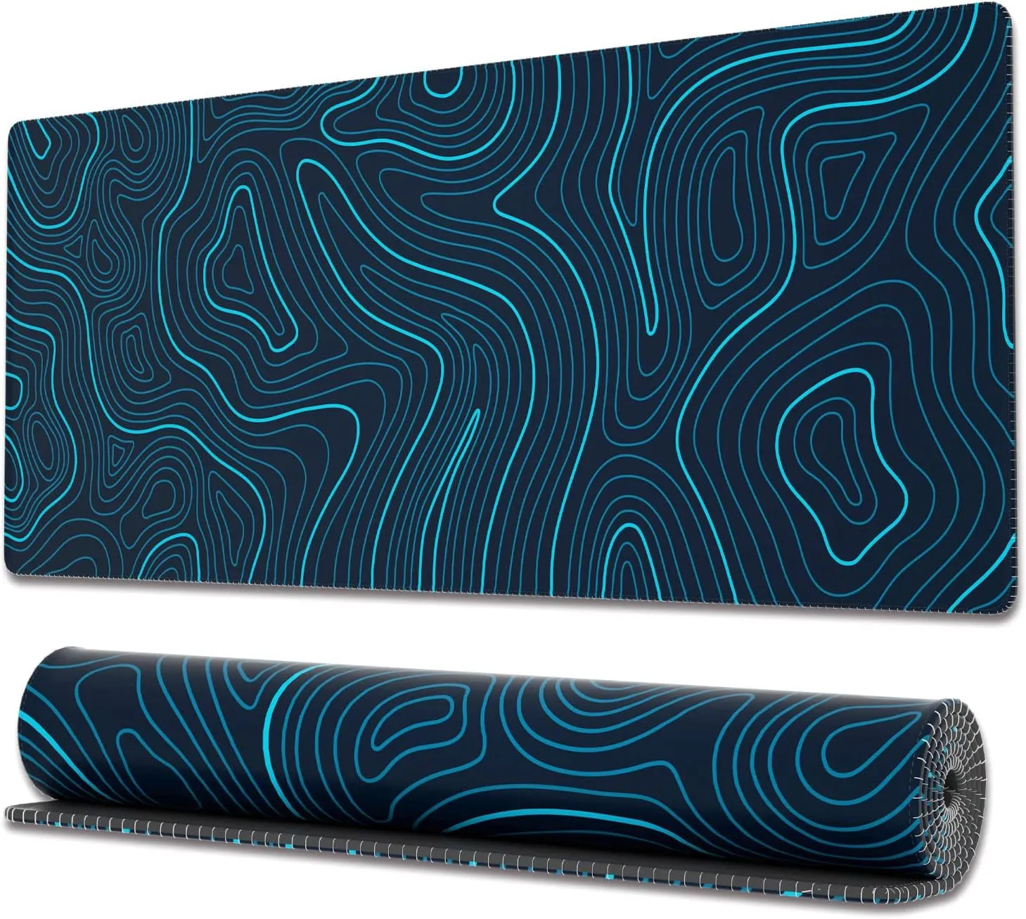 Ovenbird Gaming Mouse Pad with Stitched Edges, Topographic Map Blue Extended XL Mousepad with Anti-Slip Base, Cool Large Mouse Pad for Desk, 31.5 x 11.8 in, Blue
