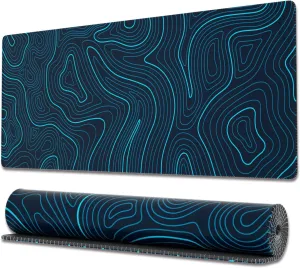 Ovenbird Gaming Mouse Pad with Stitched Edges, Topographic Map Blue Extended XL Mousepad with Anti-Slip Base, Cool Large Mouse Pad for Desk, 31.5 x 11.8 in, Blue