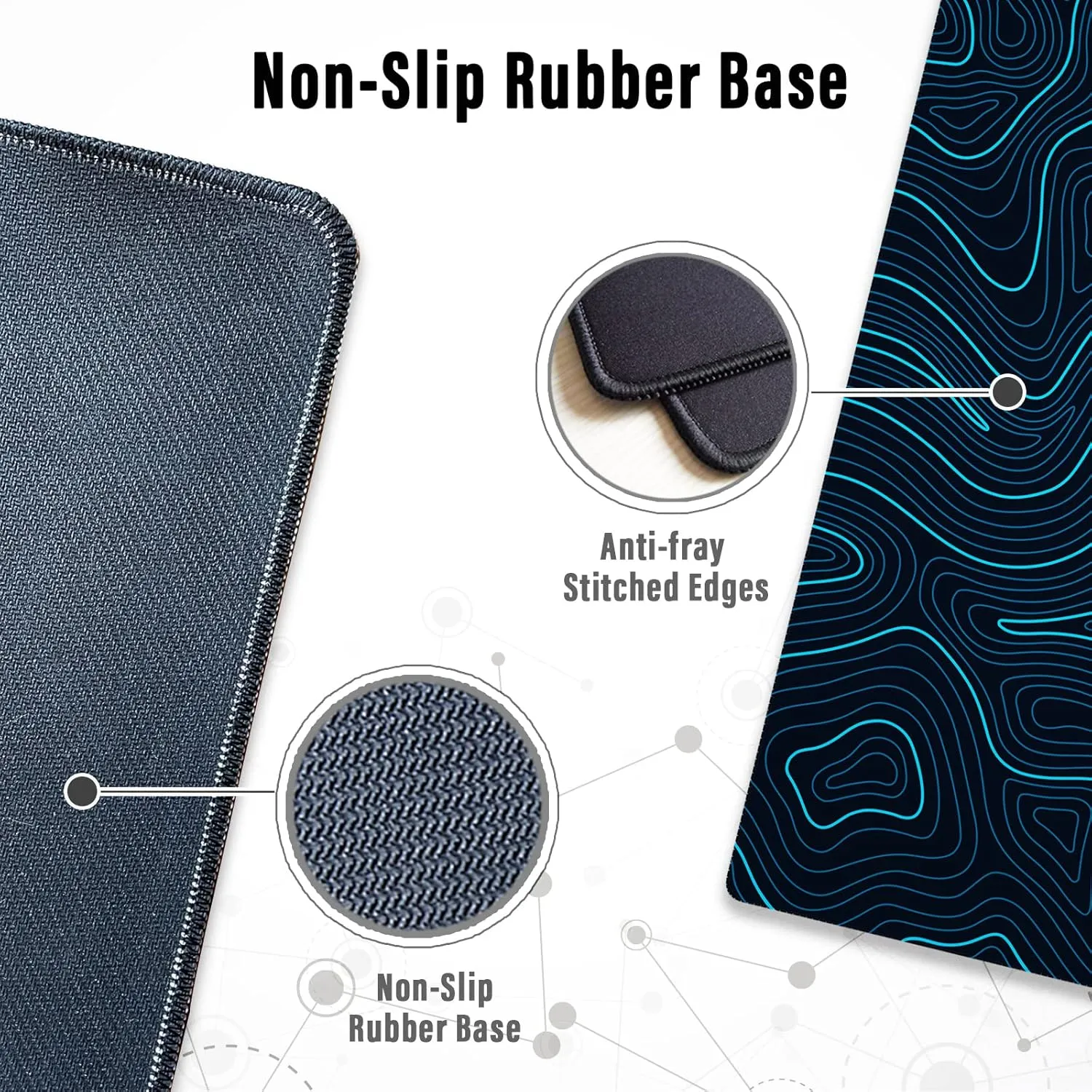Ovenbird Gaming Mouse Pad with Stitched Edges, Topographic Map Blue Extended XL Mousepad with Anti-Slip Base, Cool Large Mouse Pad for Desk, 31.5 x 11.8 in, Blue