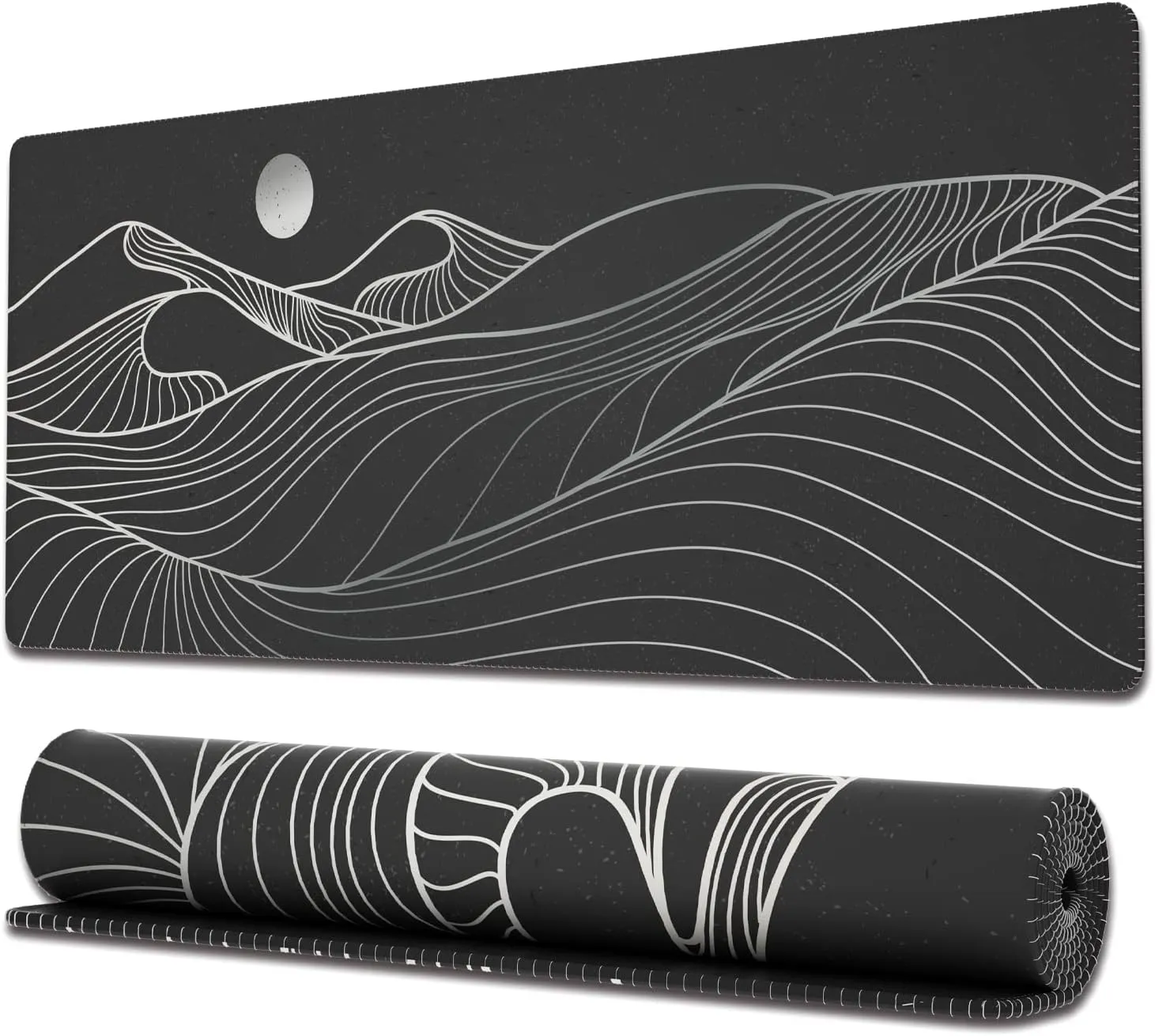 Ovenbird Large Gaming Mouse Pad with Stitched Edges, Minimalist Mountains Desk Mat, Extended XL Mousepad with Anti-Slip Base, Cute Desk Pad for Keyboard and Mouse, 31.5 x 11.8 in, Black and White