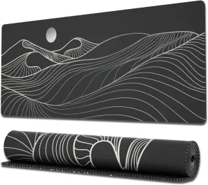 Ovenbird Large Gaming Mouse Pad with Stitched Edges, Minimalist Mountains Desk Mat, Extended XL Mousepad with Anti-Slip Base, Cute Desk Pad for Keyboard and Mouse, 31.5 x 11.8 in, Black and White
