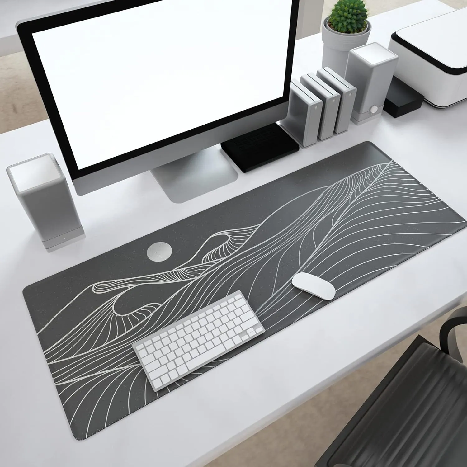 Ovenbird Large Gaming Mouse Pad with Stitched Edges, Minimalist Mountains Desk Mat, Extended XL Mousepad with Anti-Slip Base, Cute Desk Pad for Keyboard and Mouse, 31.5 x 11.8 in, Black and White