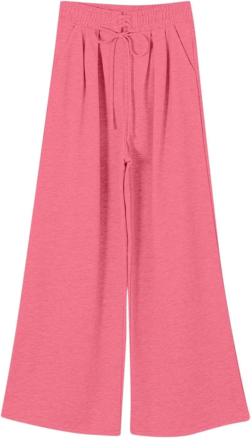 Oversized Wide Leg Sweatpants Women Baggy Y2K High Waisted Fleece Jogger Pants Trendy Cute Sweat Pants with Pockets