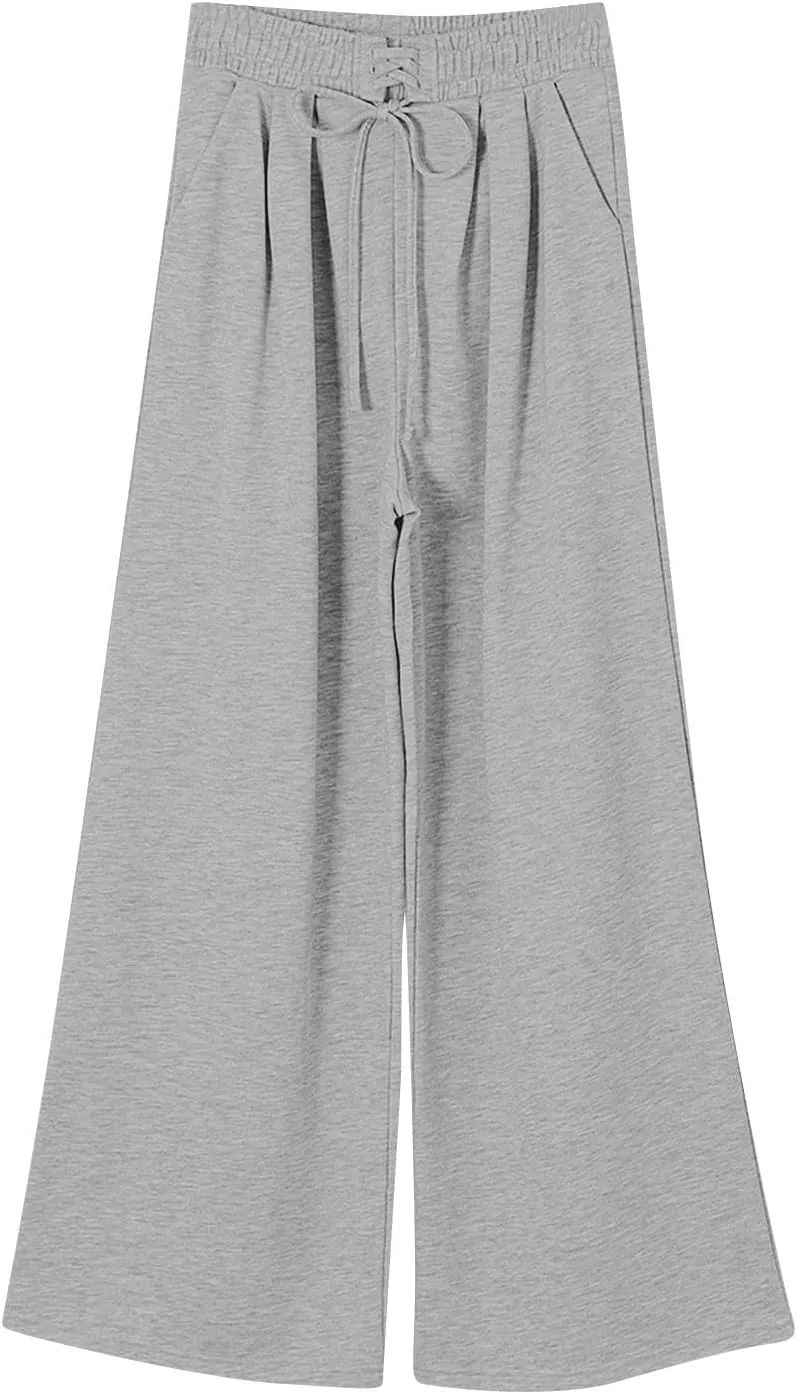 Oversized Wide Leg Sweatpants Women Baggy Y2K High Waisted Fleece Jogger Pants Trendy Cute Sweat Pants with Pockets