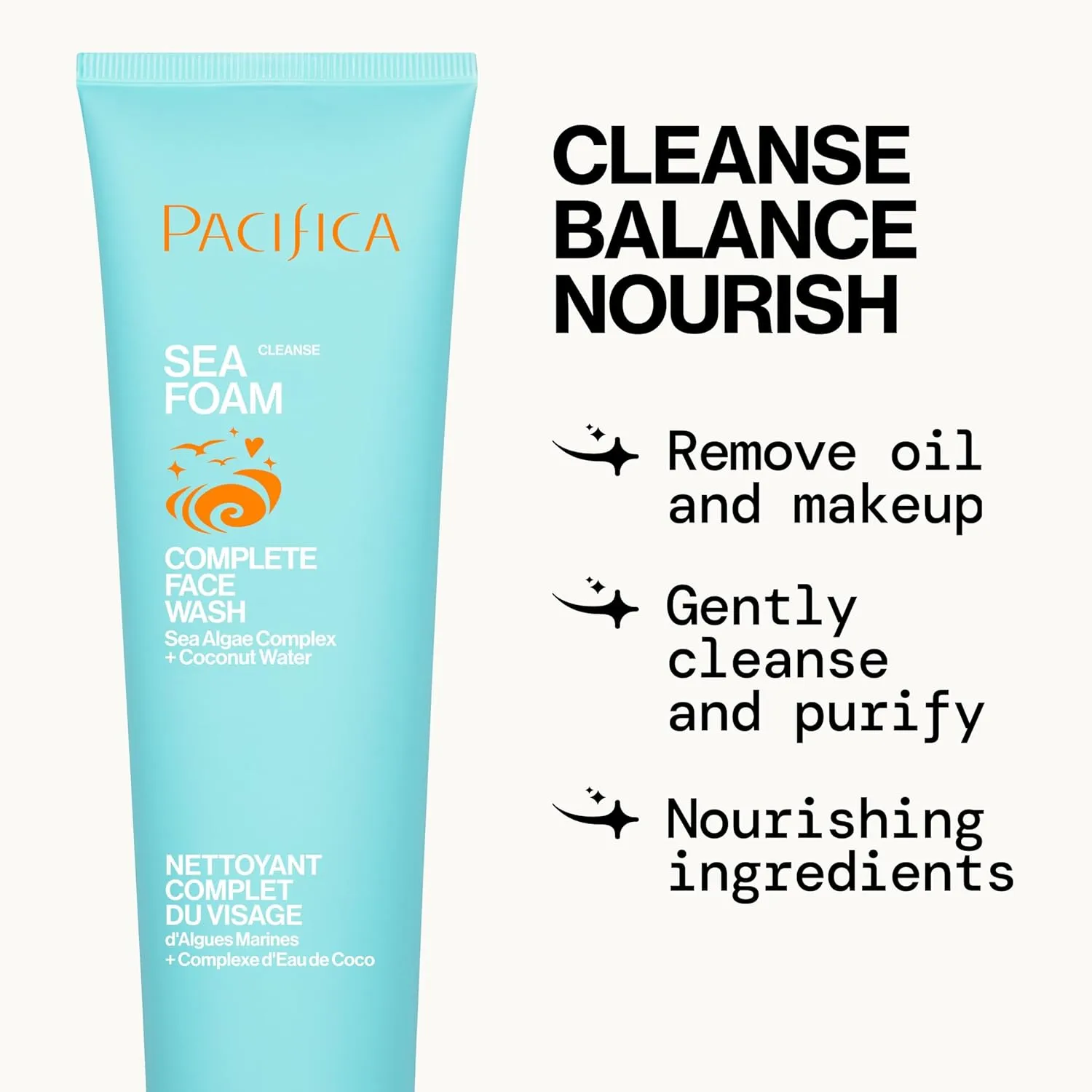 Pacifica Beauty Sea Foam Face Cleanser, Daily Gentle Foaming Face Wash, With Coconut Water   Sea Algae Complex, Removes Makeup, For Combination and Oily Skin, Vegan and Cruelty Free, Clean Skin Care