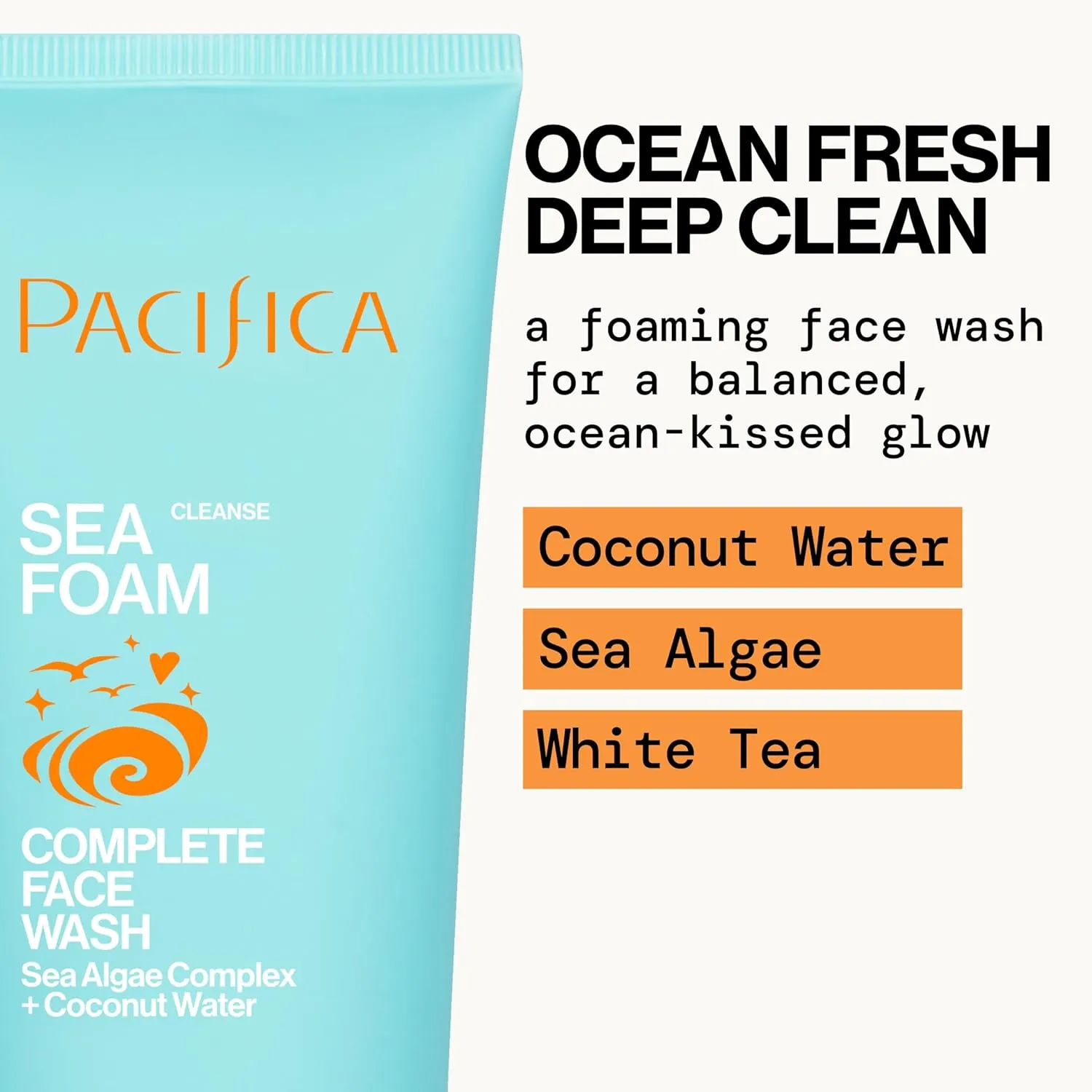 Pacifica Beauty Sea Foam Face Cleanser, Daily Gentle Foaming Face Wash, With Coconut Water   Sea Algae Complex, Removes Makeup, For Combination and Oily Skin, Vegan and Cruelty Free, Clean Skin Care