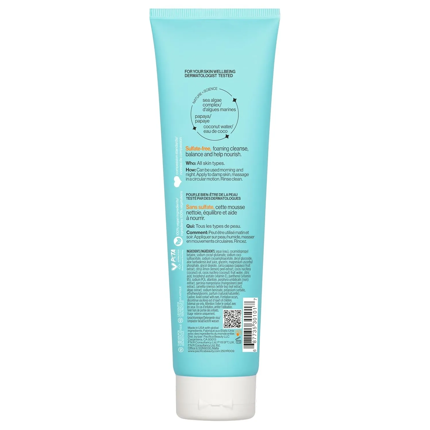Pacifica Beauty Sea Foam Face Cleanser, Daily Gentle Foaming Face Wash, With Coconut Water   Sea Algae Complex, Removes Makeup, For Combination and Oily Skin, Vegan and Cruelty Free, Clean Skin Care