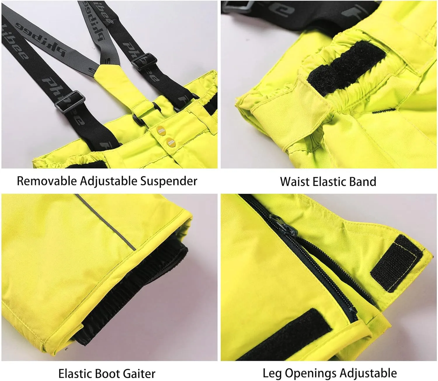 PHIBEE Boys' Waterproof Breathable Polyester Snowboard Ski Pants