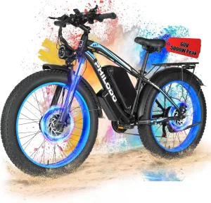 PHILODO Electric Bike for Adults, 5000W Peak 45MPH,60V 26AH E-Bike,Dual Motor Electric ebike, 26" Fat Tire Dirt Bike, UL2849 All Terrain for Mountains, Snow, Sand, Road