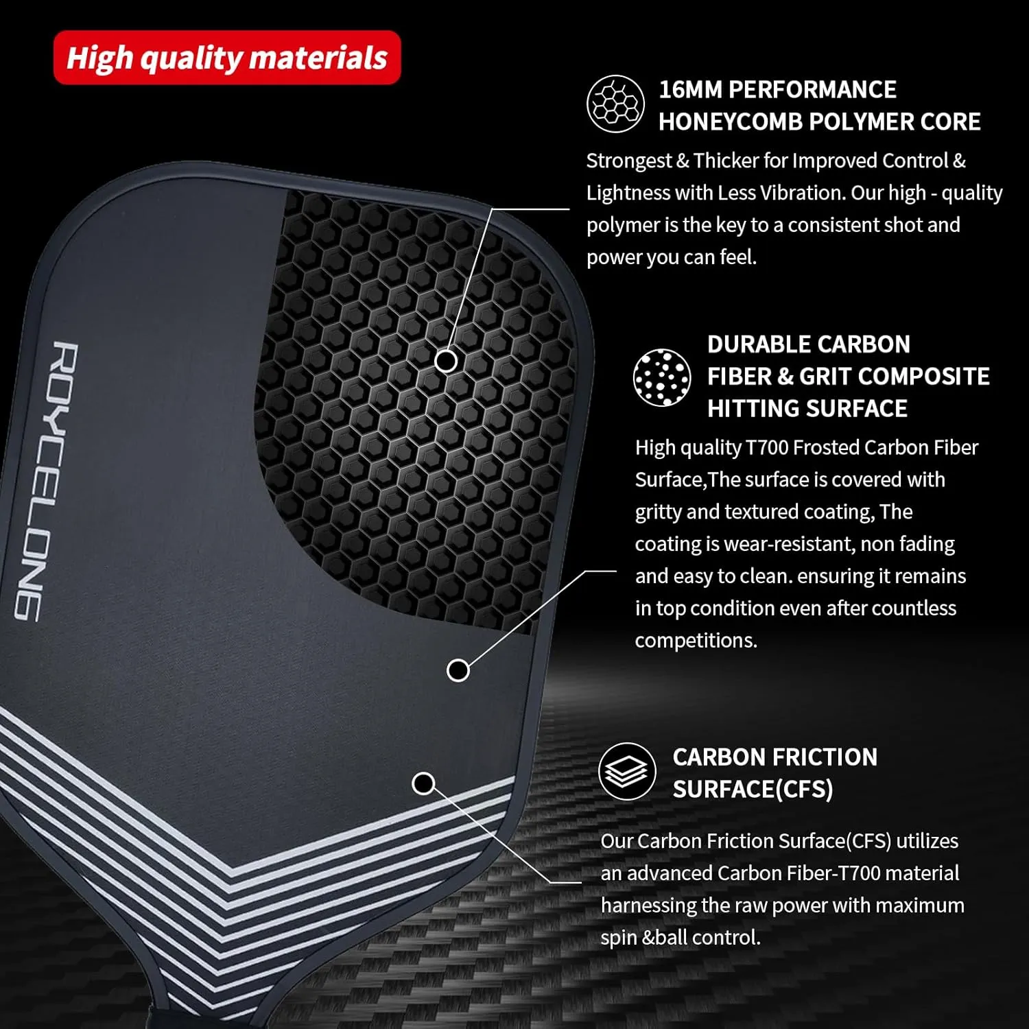 Pickleball Paddles Pickleball Rackets T700 Carbon Fiber Frosted Textured Surface 16mm Core for Beginners to Advanced Players Portable Bag USAPA Compliant Pickle Ball Paddle