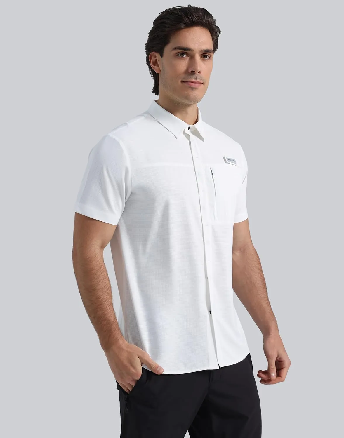 Pioneer Camp Men Fishing Shirts with Zipper Pocket UPF 50  Lightweight Casual Short Sleeve Button Down Shirts for Men Hiking