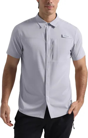 Pioneer Camp Men Fishing Shirts with Zipper Pocket UPF 50  Lightweight Casual Short Sleeve Button Down Shirts for Men Hiking