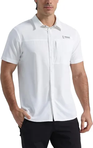 Pioneer Camp Men Fishing Shirts with Zipper Pocket UPF 50  Lightweight Casual Short Sleeve Button Down Shirts for Men Hiking