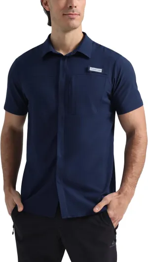 Pioneer Camp Men Fishing Shirts with Zipper Pocket UPF 50  Lightweight Casual Short Sleeve Button Down Shirts for Men Hiking