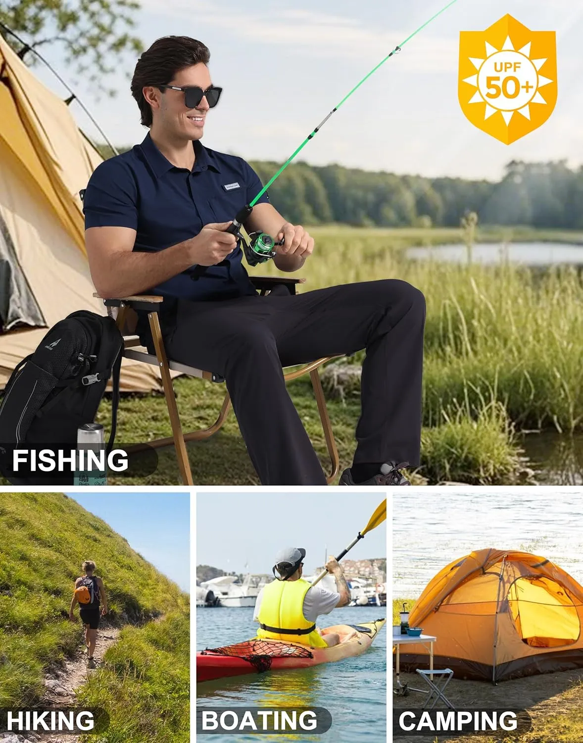 Pioneer Camp Men Fishing Shirts with Zipper Pocket UPF 50  Lightweight Casual Short Sleeve Button Down Shirts for Men Hiking