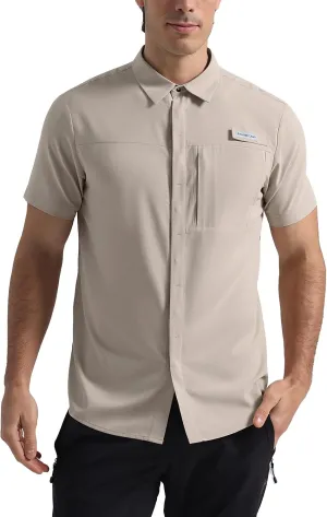 Pioneer Camp Men Fishing Shirts with Zipper Pocket UPF 50  Lightweight Casual Short Sleeve Button Down Shirts for Men Hiking