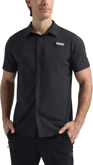 Pioneer Camp Men Fishing Shirts with Zipper Pocket UPF 50  Lightweight Casual Short Sleeve Button Down Shirts for Men Hiking