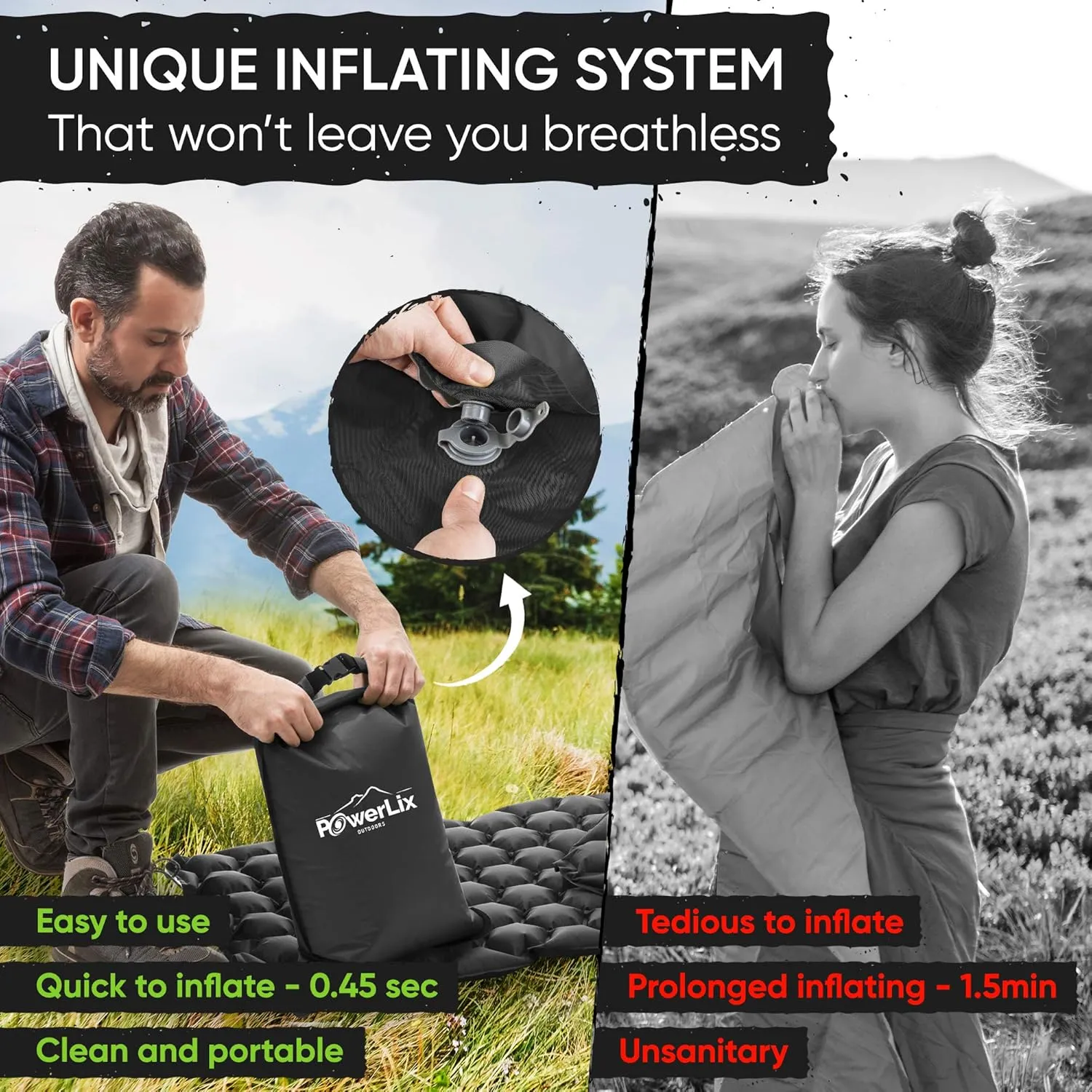 POWERLIX Ultralight Sleeping Pad for Camping with Inflating Bag Compact Lightweight Camping Mat, Outdoor Backpacking Hiking Traveling Airpad Camping Air Mattress Sleeping Mat