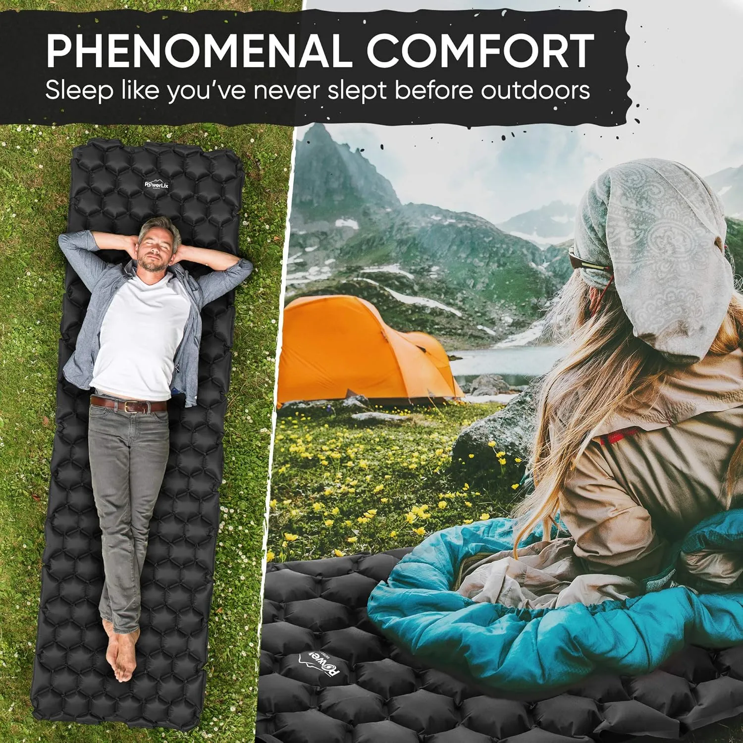 POWERLIX Ultralight Sleeping Pad for Camping with Inflating Bag Compact Lightweight Camping Mat, Outdoor Backpacking Hiking Traveling Airpad Camping Air Mattress Sleeping Mat