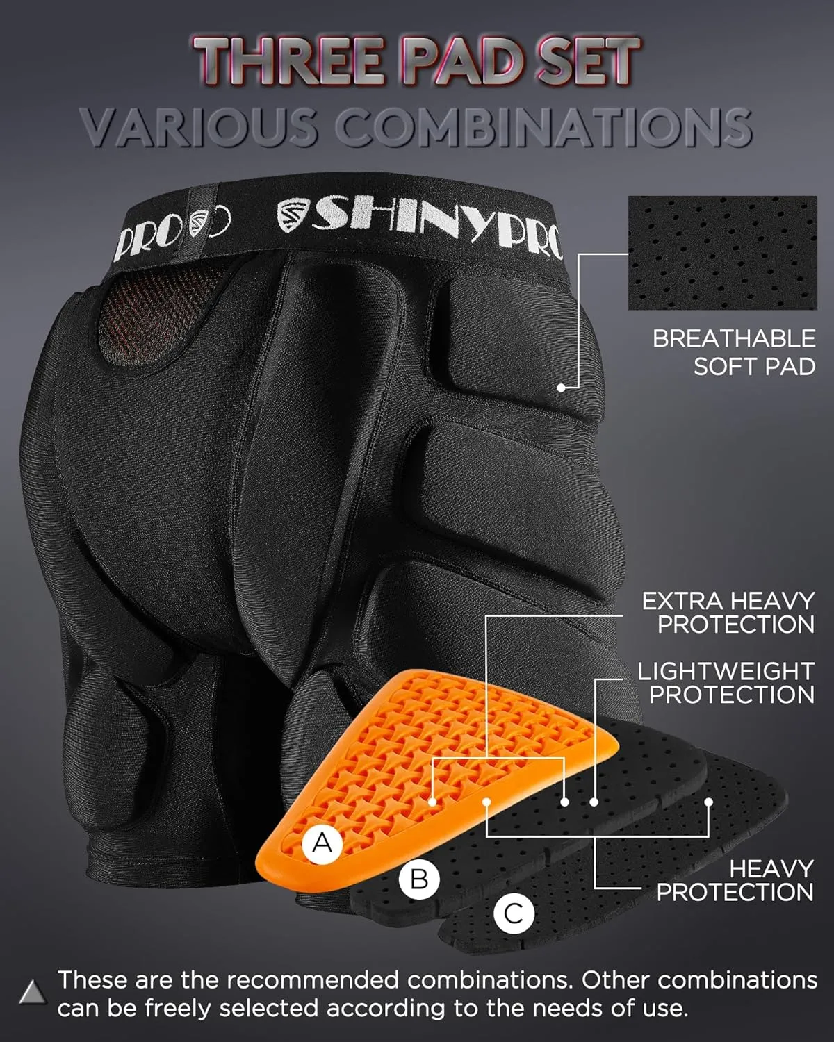Protective Padded Shorts for Snowboarding and Skating,Tear Resistance Butt Pad Heavy Duty Protection
