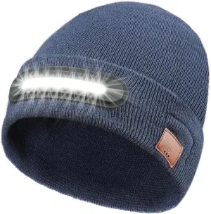 RANCOVY LED Beanie with Light, Unisex USB Rechargeable Headlamp Beanie Flashlight Beanie Hat for Men Women