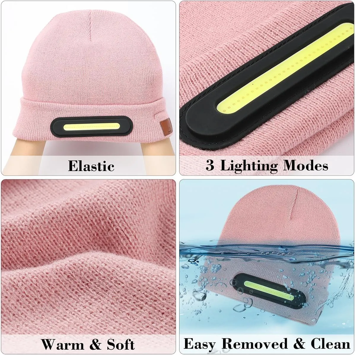 RANCOVY LED Beanie with Light, Unisex USB Rechargeable Headlamp Beanie Flashlight Beanie Hat for Men Women