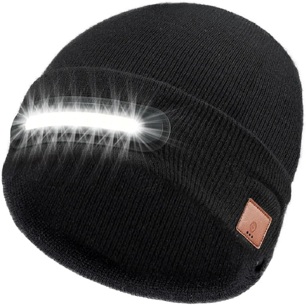RANCOVY LED Beanie with Light, Unisex USB Rechargeable Headlamp Beanie Flashlight Beanie Hat for Men Women