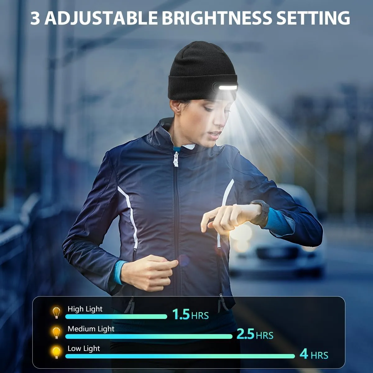 RANCOVY LED Beanie with Light, Unisex USB Rechargeable Headlamp Beanie Flashlight Beanie Hat for Men Women