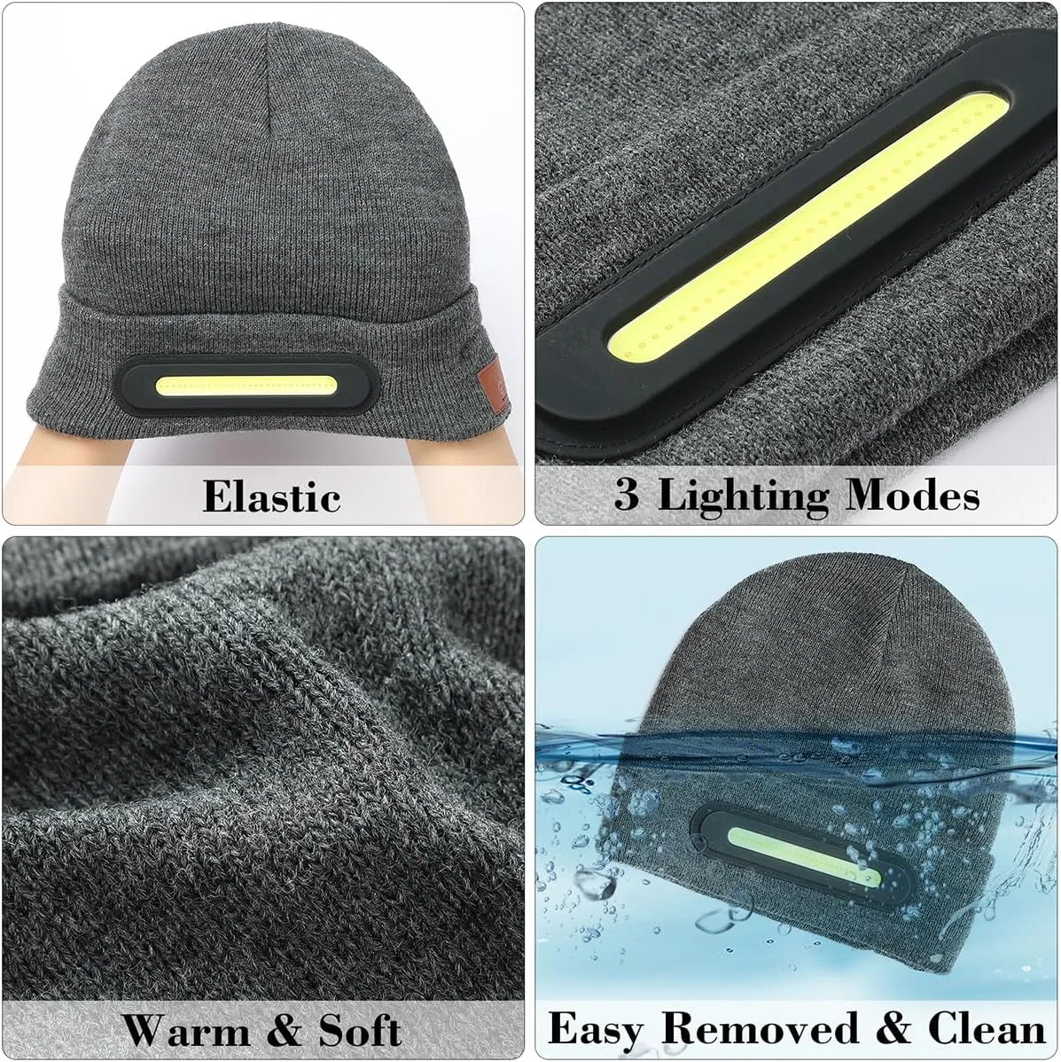 RANCOVY LED Beanie with Light, Unisex USB Rechargeable Headlamp Beanie Flashlight Beanie Hat for Men Women