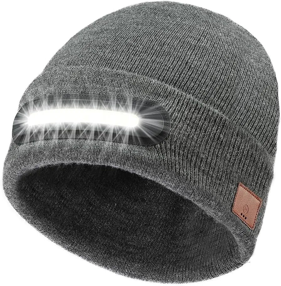 RANCOVY LED Beanie with Light, Unisex USB Rechargeable Headlamp Beanie Flashlight Beanie Hat for Men Women