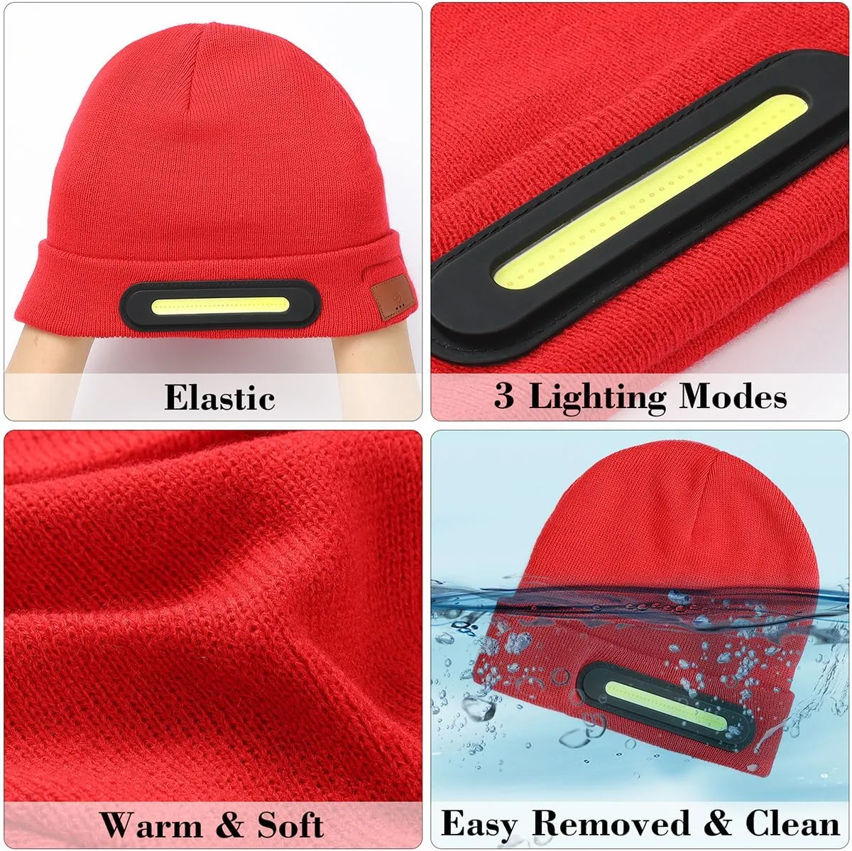 RANCOVY LED Beanie with Light, Unisex USB Rechargeable Headlamp Beanie Flashlight Beanie Hat for Men Women