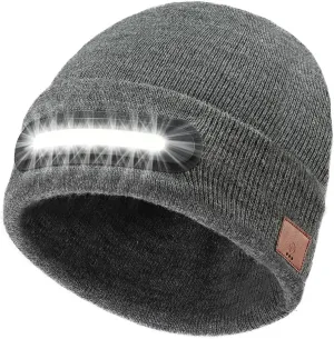 RANCOVY LED Beanie with Light, Unisex USB Rechargeable Headlamp Beanie Flashlight Beanie Hat for Men Women