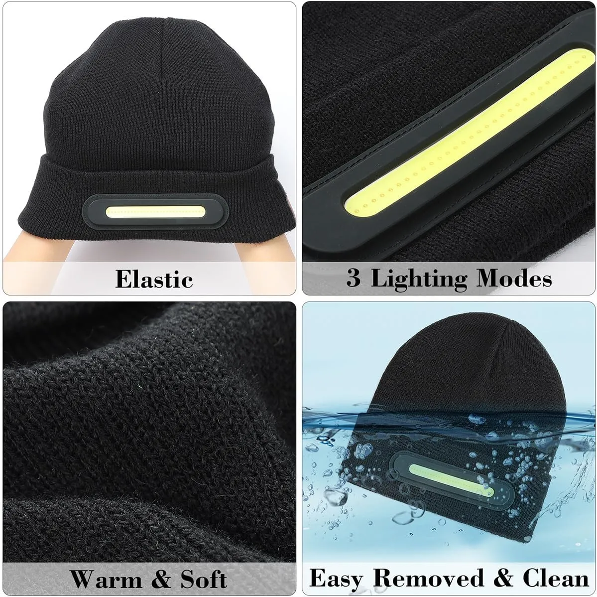RANCOVY LED Beanie with Light, Unisex USB Rechargeable Headlamp Beanie Flashlight Beanie Hat for Men Women