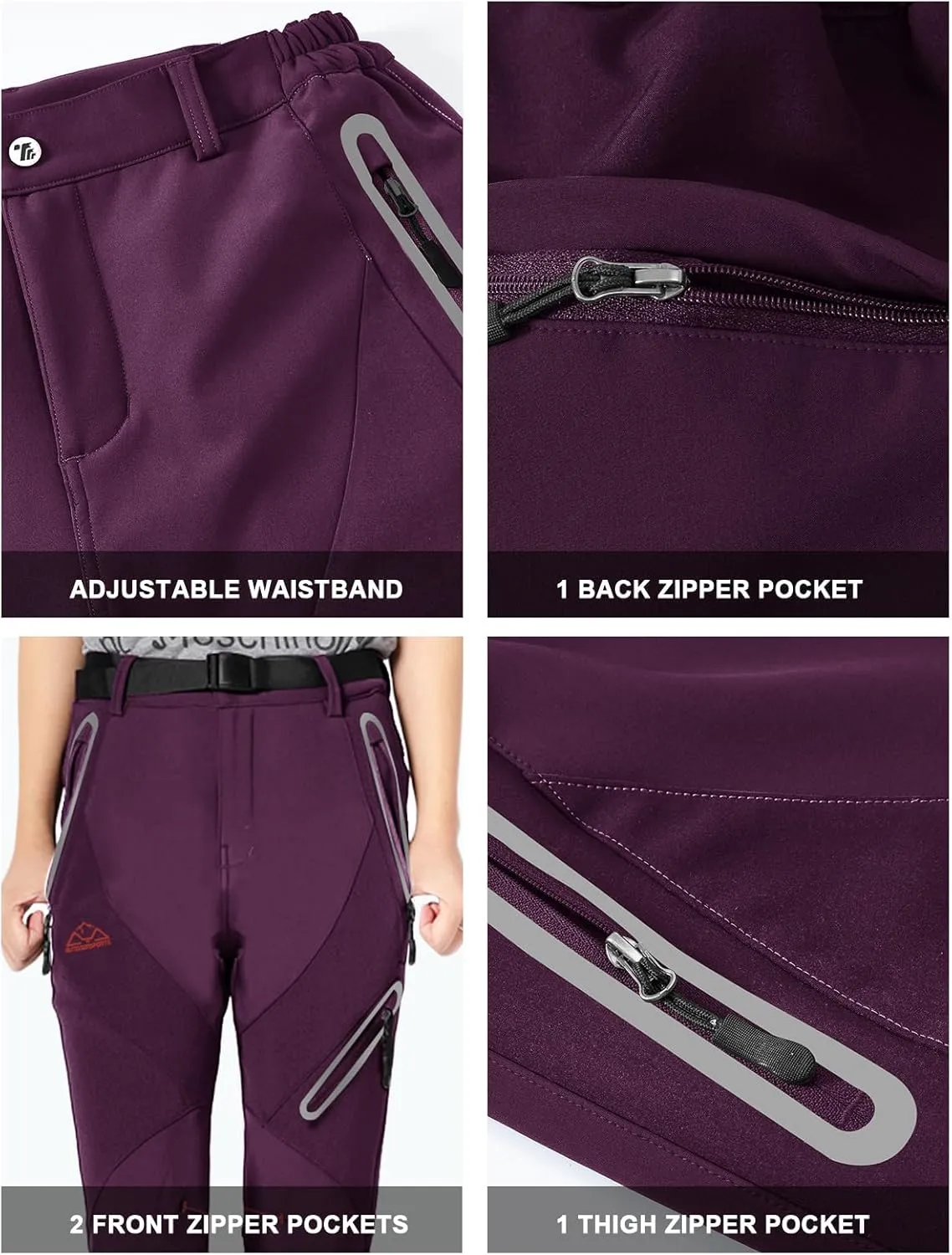 Rdruko Women's Snow Pants Waterproof Insulated Fleece Thermal Ski Hiking Snowboard Pants