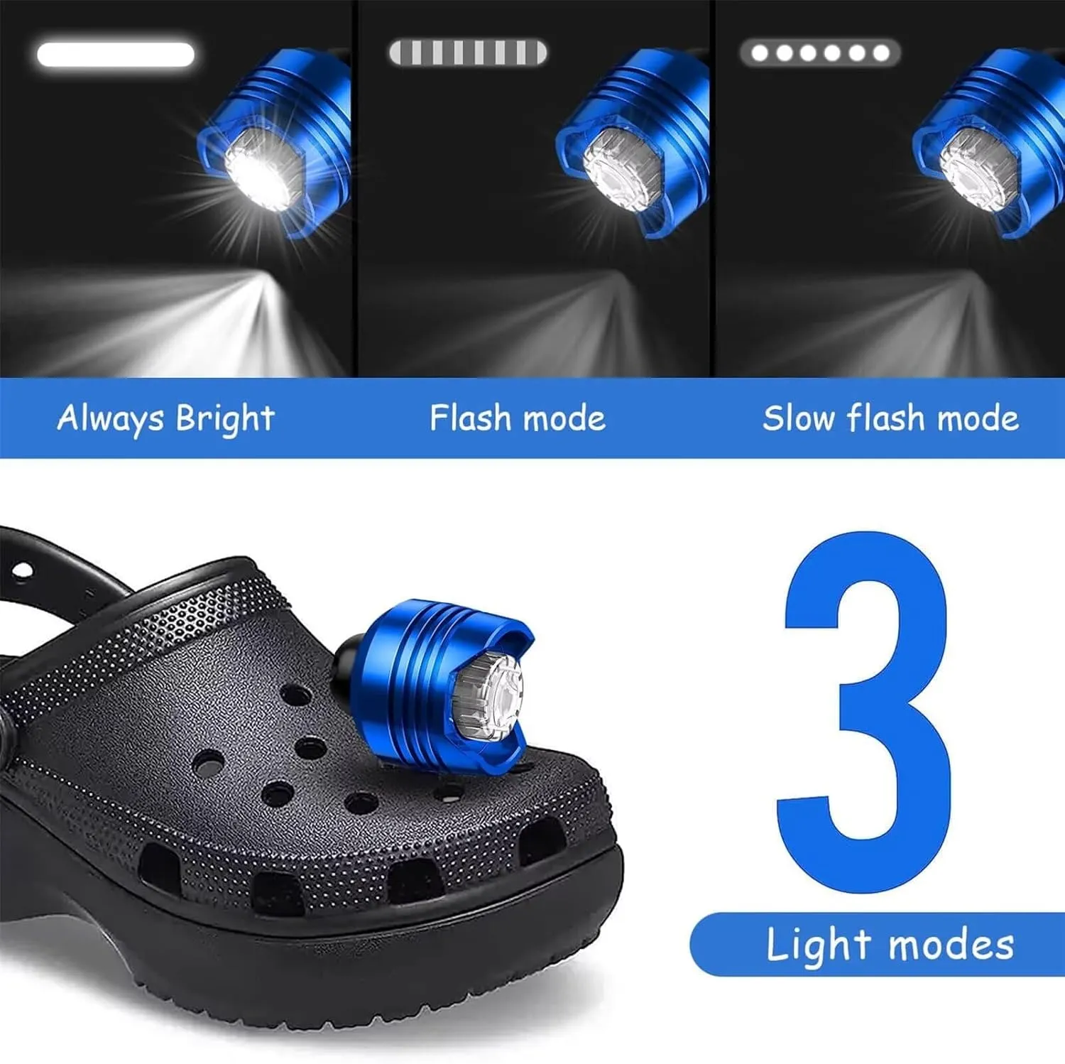 Rechargeable Headlights for Clog 2PCS, Flashlight Clog Charm Attachment Accessories for Shoes with 3 Light Modes for Dog Walking, Camping, Running, Suitable for Adults Kids Boys Girls Men Women