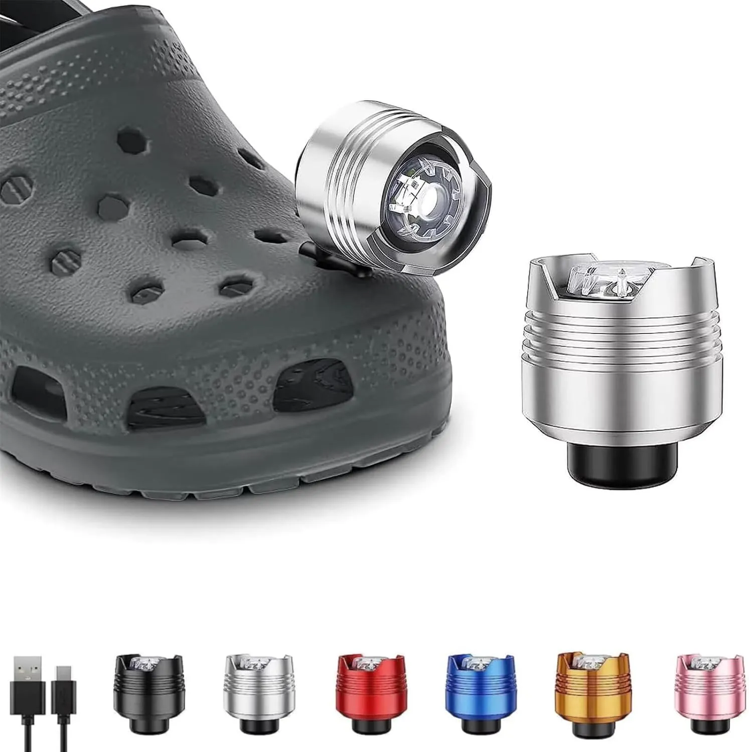 Rechargeable Headlights for Clog 2PCS, Flashlight Clog Charm Attachment Accessories for Shoes with 3 Light Modes for Dog Walking, Camping, Running, Suitable for Adults Kids Boys Girls Men Women