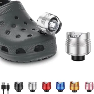 Rechargeable Headlights for Clog 2PCS, Flashlight Clog Charm Attachment Accessories for Shoes with 3 Light Modes for Dog Walking, Camping, Running, Suitable for Adults Kids Boys Girls Men Women