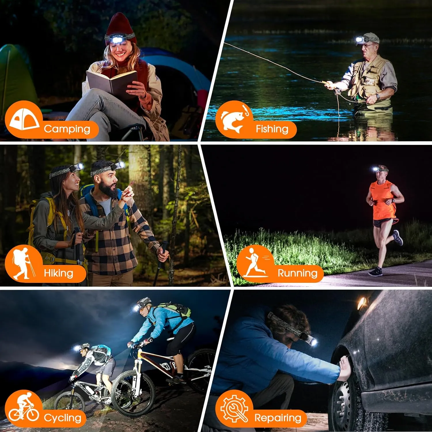 Rechargeable LED Headlamp Flashlight, 1500 Lumen Headlight with 9 Modes, Motion Sensor Head Lamp Camping Essentials Gear, Waterproof Head Light Flashlight for Hiking, Fishing, Cycling, Black