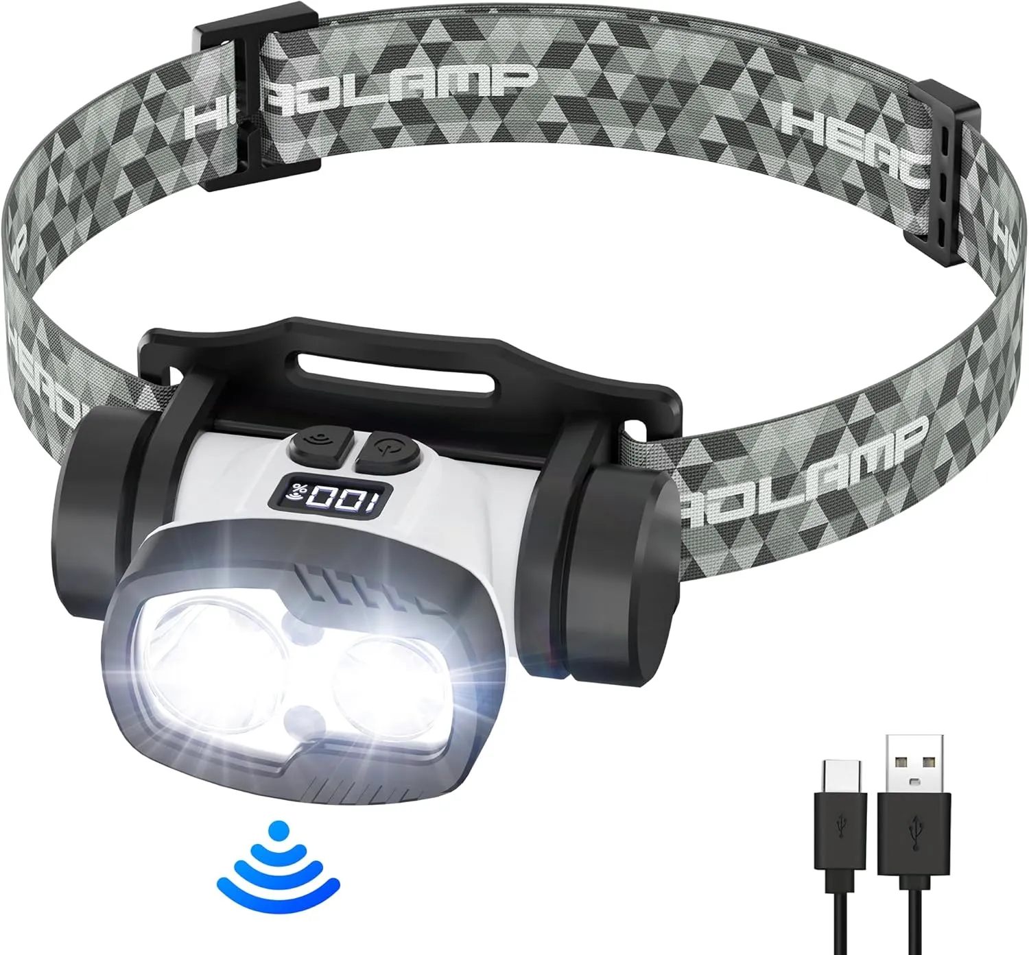 Rechargeable LED Headlamp Flashlight, 1500 Lumen Headlight with 9 Modes, Motion Sensor Head Lamp Camping Essentials Gear, Waterproof Head Light Flashlight for Hiking, Fishing, Cycling, Black