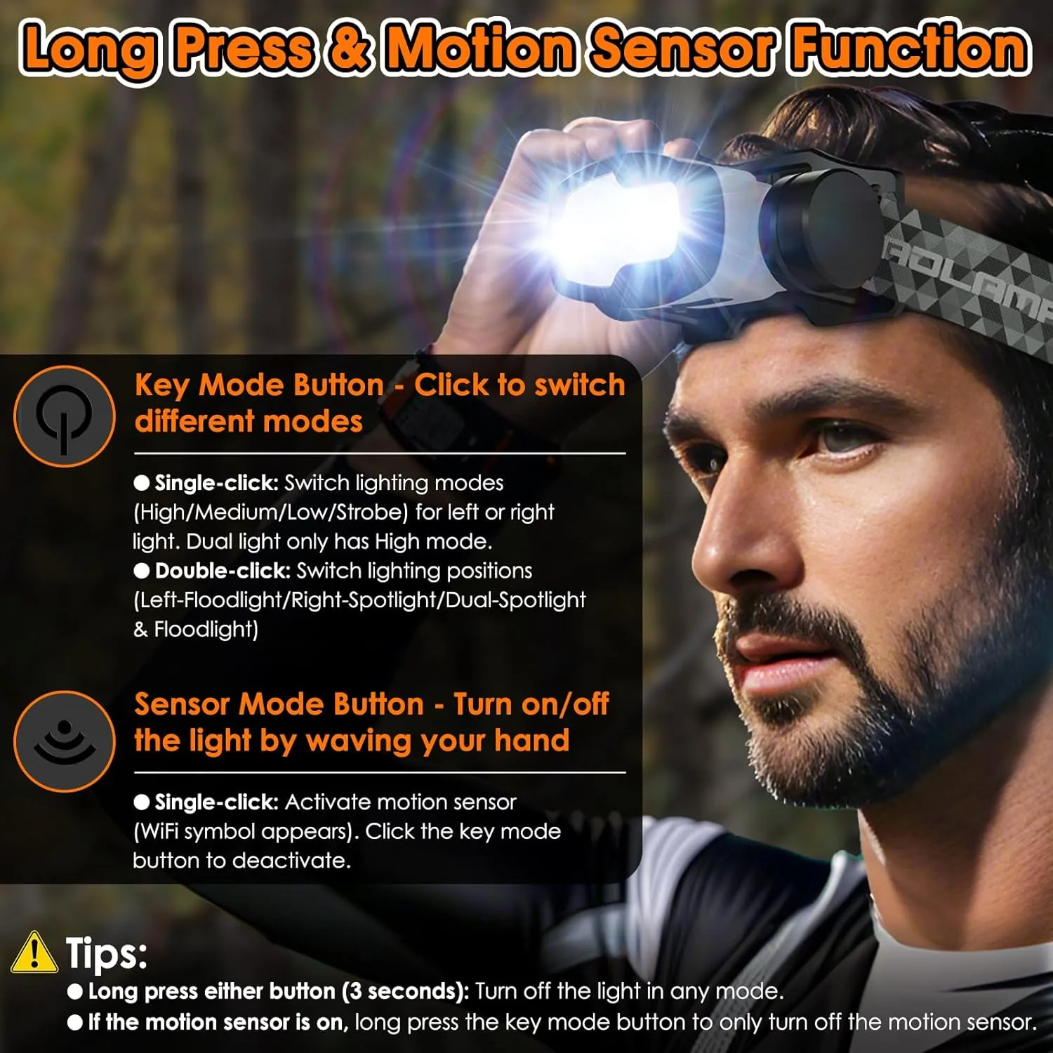 Rechargeable LED Headlamp Flashlight, 1500 Lumen Headlight with 9 Modes, Motion Sensor Head Lamp Camping Essentials Gear, Waterproof Head Light Flashlight for Hiking, Fishing, Cycling, Black