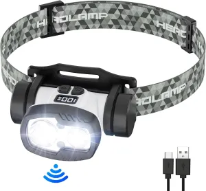 Rechargeable LED Headlamp Flashlight, 1500 Lumen Headlight with 9 Modes, Motion Sensor Head Lamp Camping Essentials Gear, Waterproof Head Light Flashlight for Hiking, Fishing, Cycling, Black