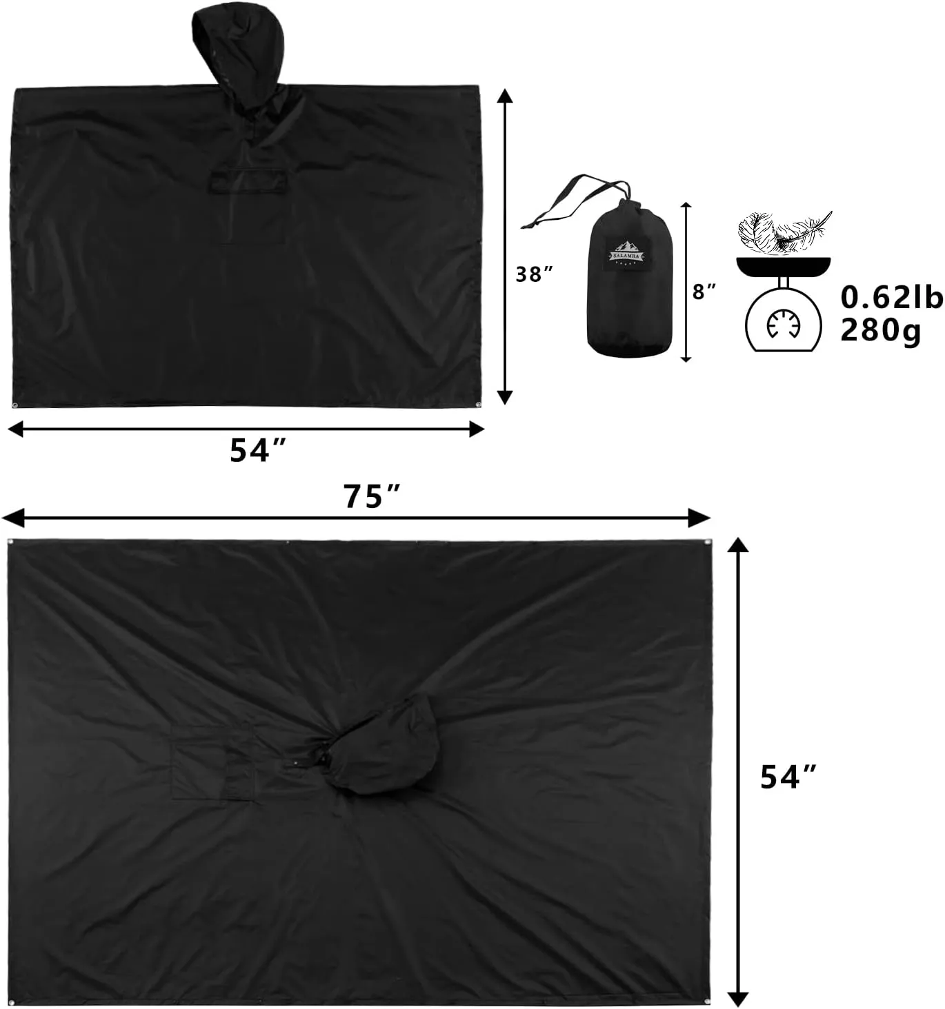 salamra Hooded Rain Poncho Waterproof Raincoat Jacket for Men/Women/Adults with Pocket